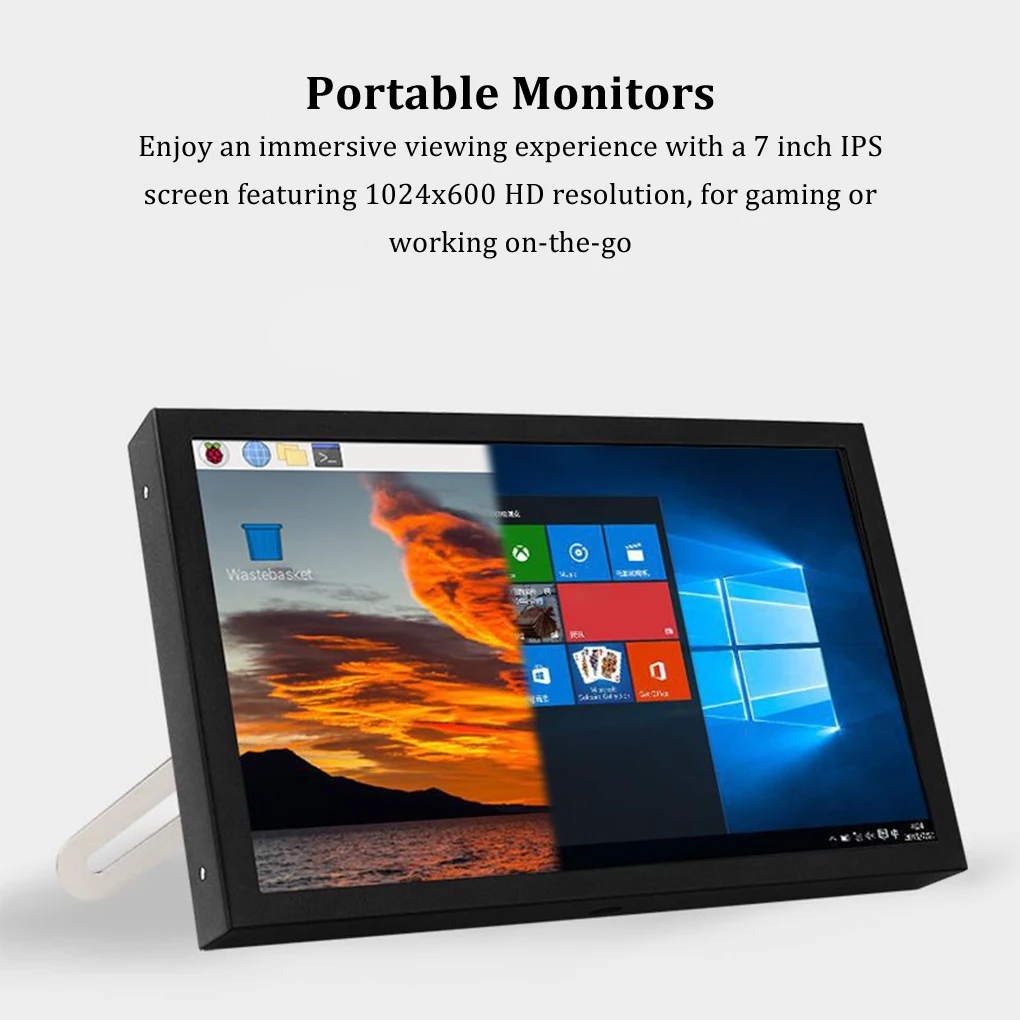 

7-дюймовый портативный дисплей 1024x600 IPS-экран HDMI-совместимый VGA AV-входной монитор для ПК, ноутбука, камеры, ТВ-приставки, RPI LCD