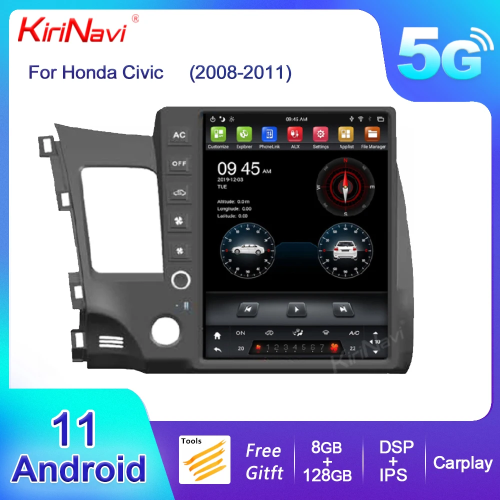 

KiriNavi 12.1" Vertical Screen Tesla Style Android 12.0 Car Radio For Honda Civic Car Dvd Player Stereo Carplay 4G GPS 2008-2011