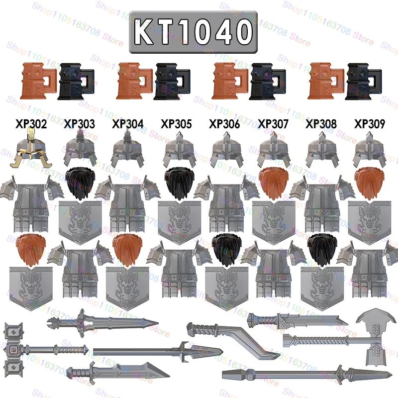 MOC Medieval Soldier Orcs Army Figures Armor Guard Warrior Archer Knights Building Blocks Bricks Shield Accessories Toys KT1040