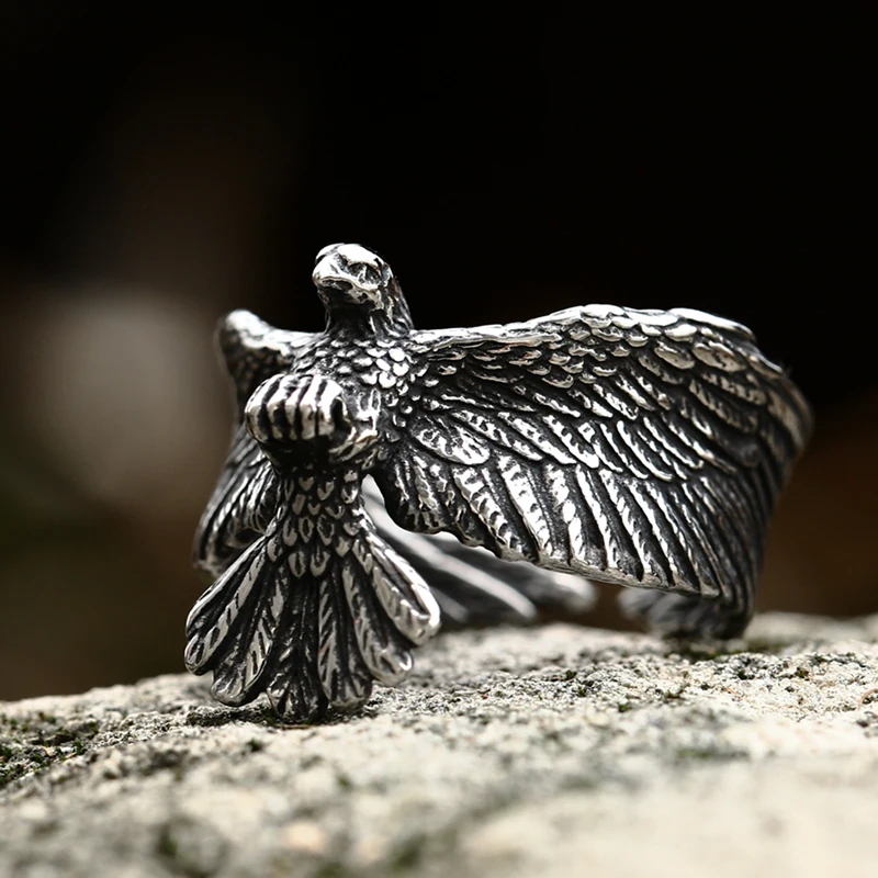 Beier 2022 New Creative Stainless Steel Men Animal Rings Flying Eagle Ring Punk Rock Personality Jewelry