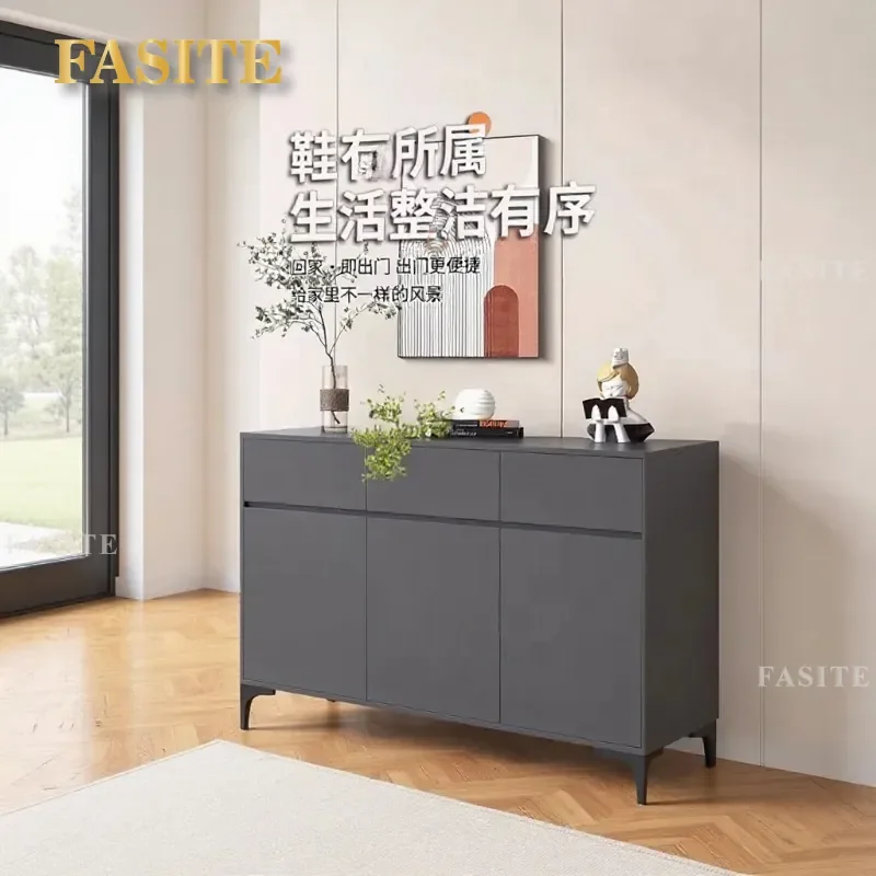 For Solid Wood Shoe Cabinet Wabi Sabi Black Large Capacity Entrance Storage Wall Mounted Home Doorway Organizer 2025 New