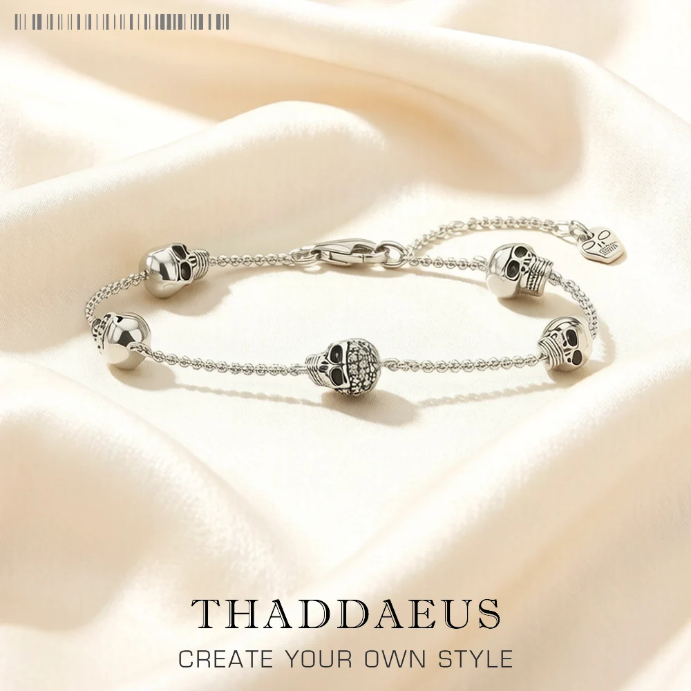 Fünf exquisite feminine Totenköpfe-Armbänder, Herbst-Gliederkette, 925er Sterlingsilber, Schmuck, Rebel-Geschenk für Frauen