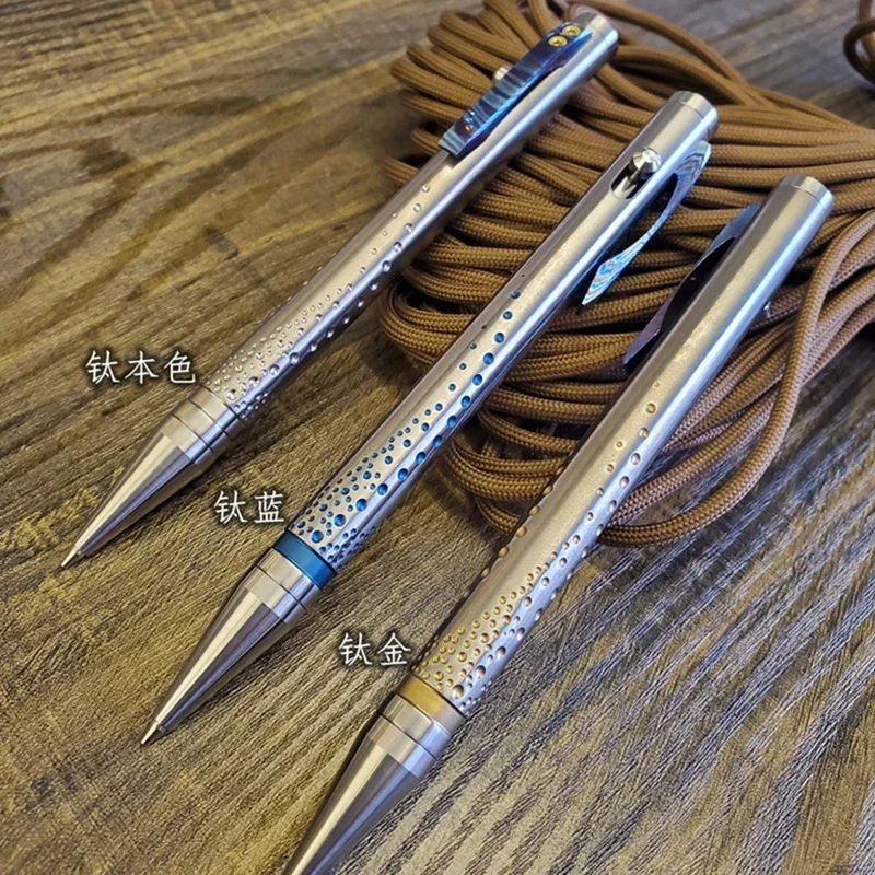 EDC Titanium Alloy TC4 Mechanical Bolt Action 0.7mm Pencil with Damascus Clip  Multi-functional Portable Outdoor Tools 1 Piece