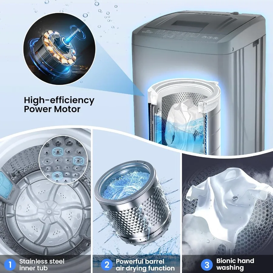 Compact Portable Washing Machine 17.8 lbs Fully Automatic with LED Display 10 Wash Programs and 8 Water Levels 2.4 Cu.ft Capaci