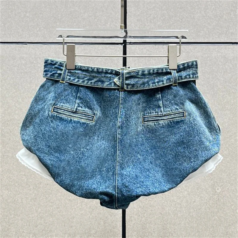 women's shorts New double layered fabric high waisted mini pants for the summer of 2026 Belt slim fit pure cotton denim shorts