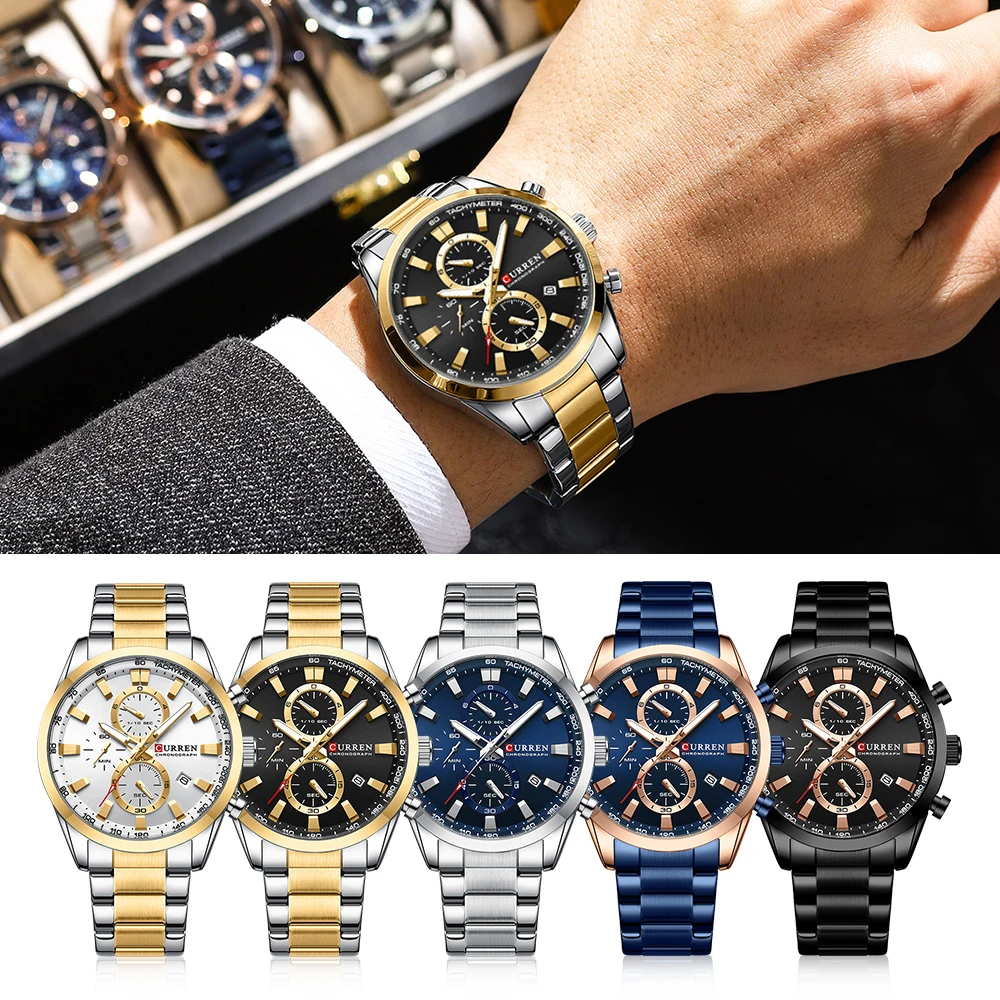 CURREN Quartz Chronograph Wristwatch for Men - Stainless Steel Bracelet and Multifunctional Sports Dial