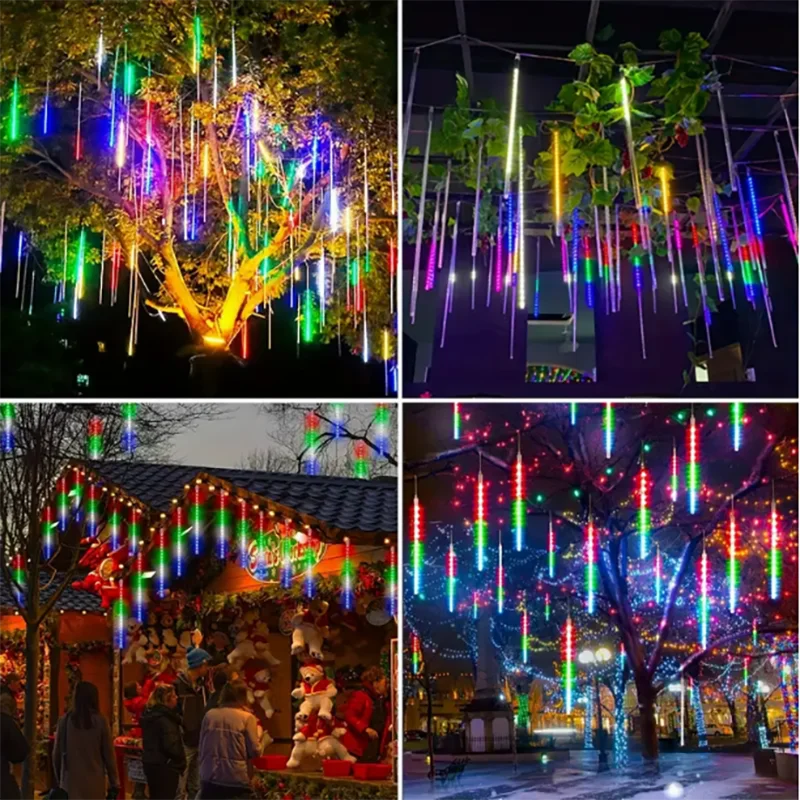 32/24/16/8Tubes Christmas Meteor Shower Garland Festoon Holiday Lights Outdoor Fairy String Lights for Street Garden Decoration