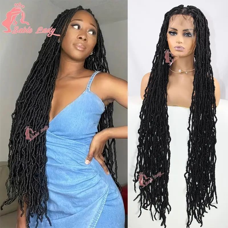 40Inch Full Lace Front Braided Wig Synthetic Butterfly Faux Locs Wig Box Braid Wig Knotless Braided Lace Wig Twist Braids Wig