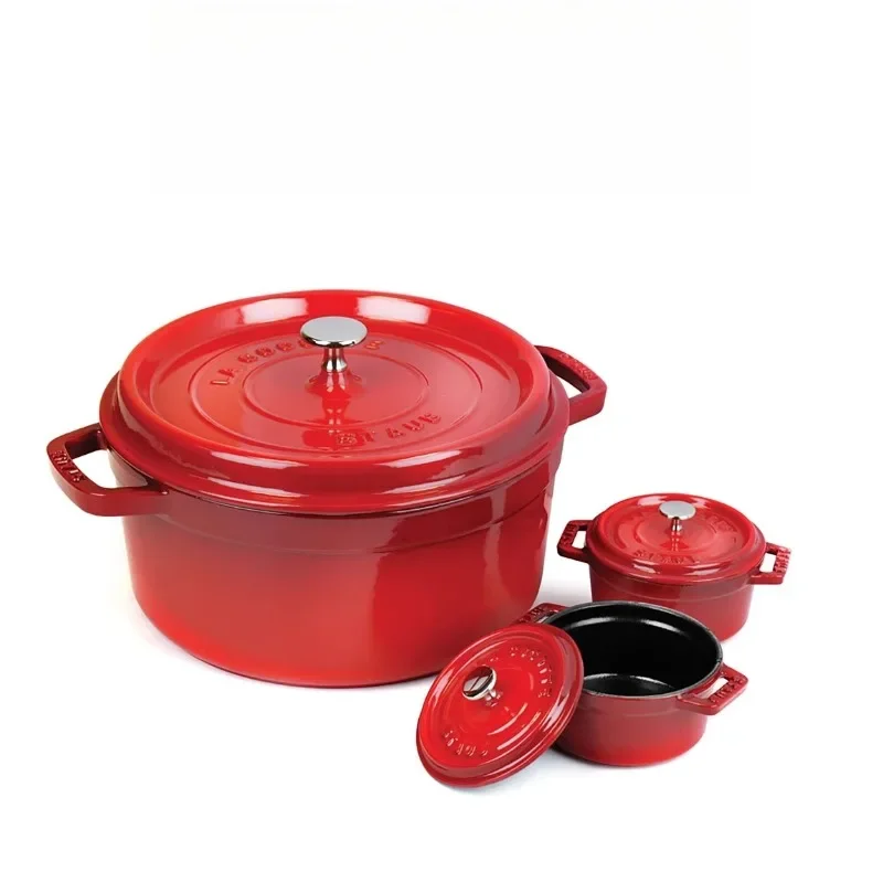 Classic round enamel cast iron pot stew pot soup pot, stew pot three-piece set 26cm