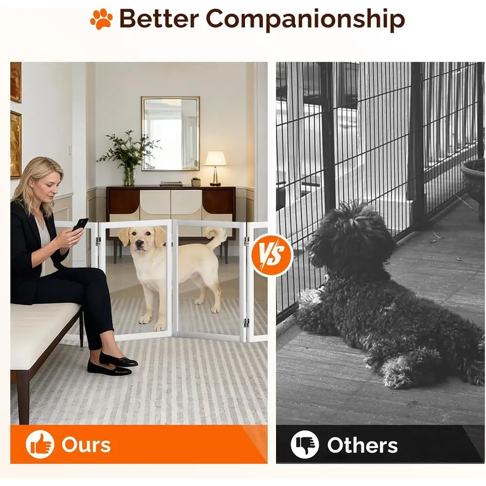 Clear Acrylic reestanding Dog Gate, Transparent Pet ence with Solid Hardwood and Plastic Board, Pet Gates or Chrisas Tree Stairs