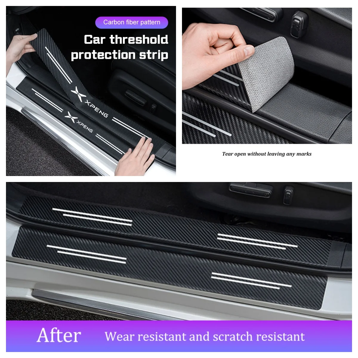 4Pcs Carbon Fiber Car Door Sill Scuff Plate Protector Strips For XPENG G6 G9 P7 P5 G3i Anti‑Scratch Threshold Interior Accessori