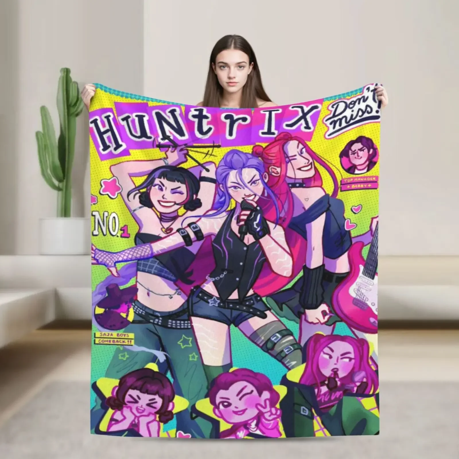

Уютное фланелевое одеяло Huntrix Girls KPop Demon Hunter, теплое одеяло в стиле аниме для гостиной, идеальные подарки для фанатов, друзей