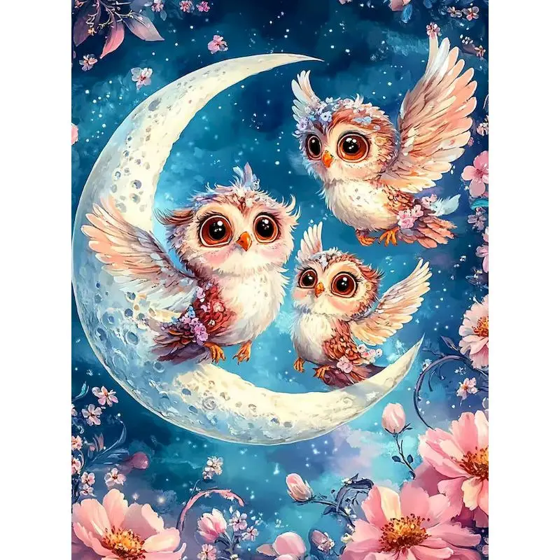 

RUOPOTY Moon Owl Paint By Numbers On canvas DIY Color by Number for Beginner Scenery Number Painting Home Decor Gift Drawing Kit