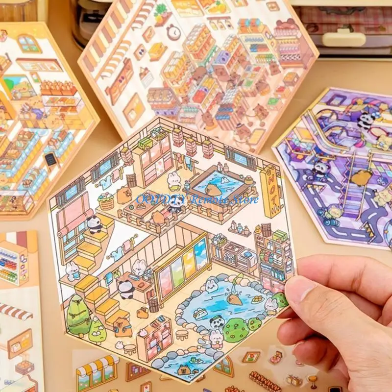 DXAB Miniature Scene Sticker Miniature Minuated Cabin Scene Scener for Scrapbooking