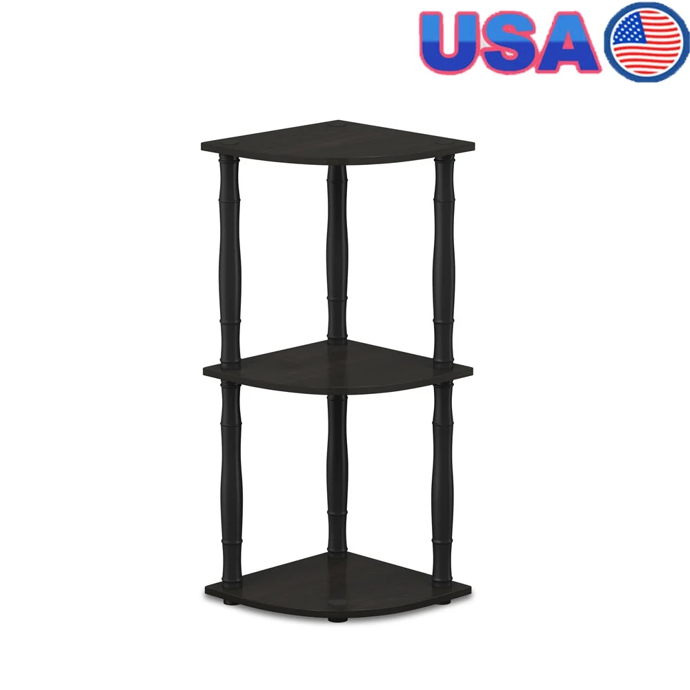 

3-Shelf Freestanding Corner Bookcase E1 Grade Composite Wood PVC Tubes Easy Assembly Storage Display Unit Indoor Use