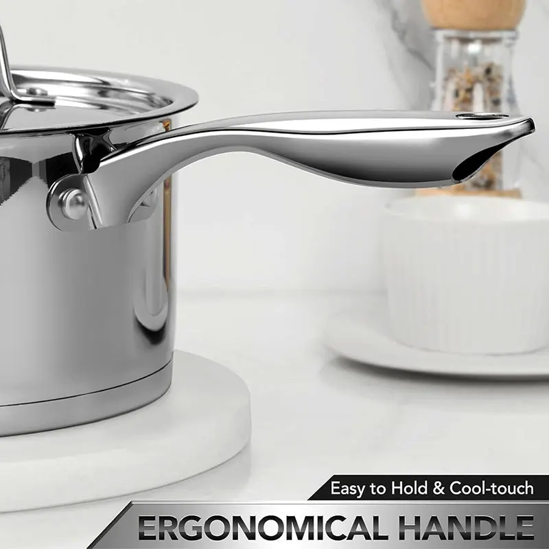 2 قطعة مجموعة قدر الطبخ الفولاذ المقاوم للصدأ مع أغطية الفولاذ المقاوم للصدأ 1QT 2QT ثلاثي رقائق أسفل التعريفي قدر المقالي تجهيزات المطابخ مجموعة #4