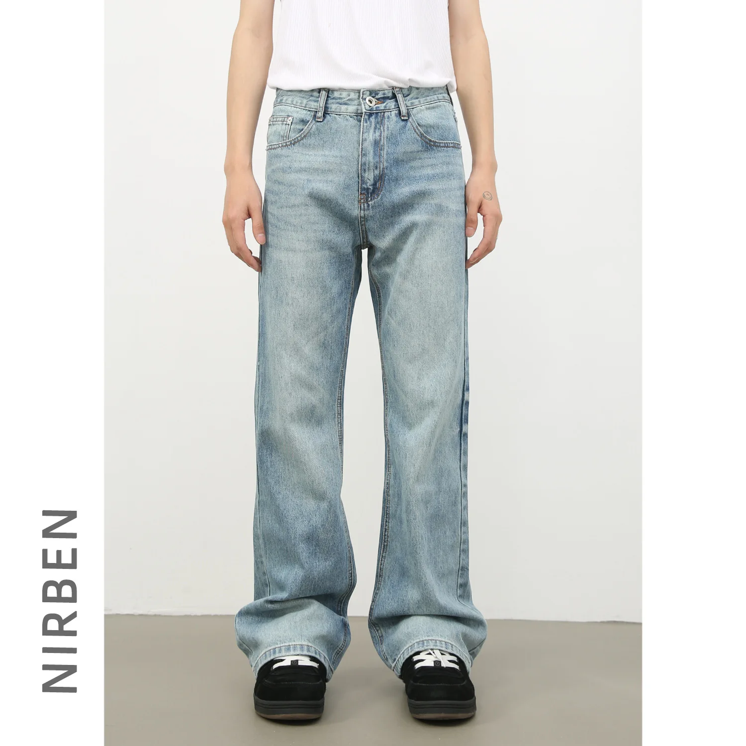 Vintage Fashion High Street New Fashion Men's Washed Straight Loose Simple Basic Casual Trendy Jeans Pants Male Denim Trousers