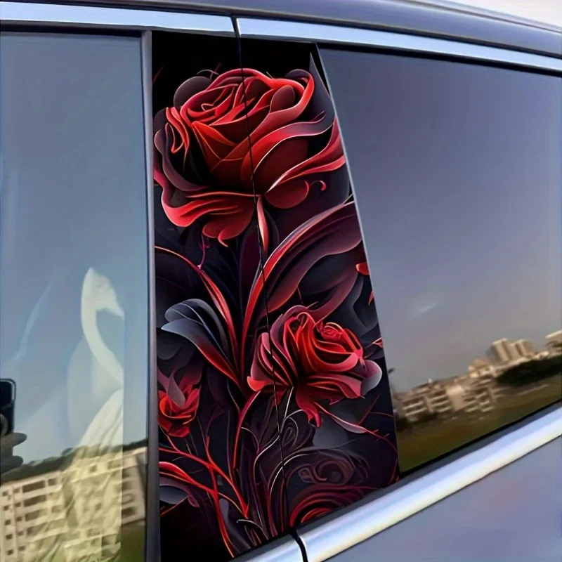 2pcs vibrant gloomy rose door decals - Durable vinyl, smooth finish B-pillar protective film - Enhanced vehicle aesthetics