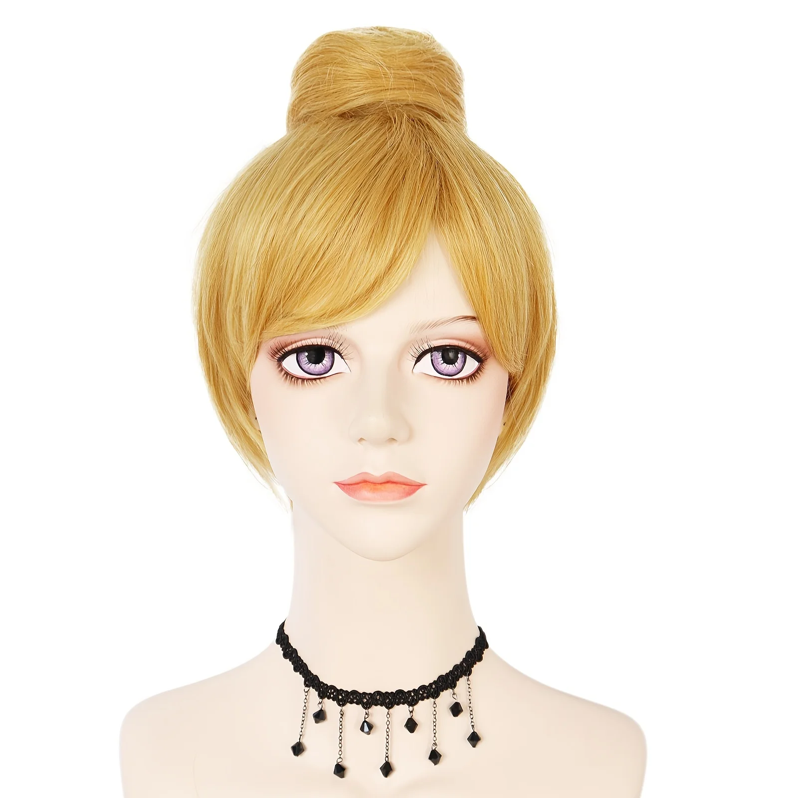Halloween Beautiful Princess Girl Women Short Straight Bun Fairy Tinker Bell Cosplay Costume Wig for Christmas Thanks