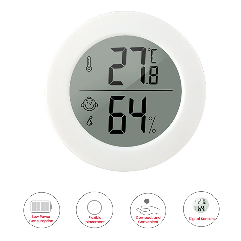 White Mini Round LCD Digital Thermometer Hygrometer Fridge Freezer Temperature Sensor Tester Humidity Meter Detector