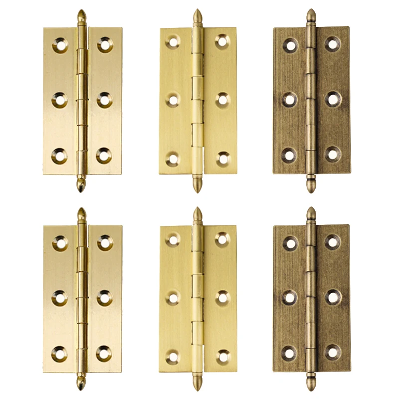 Retro 20PCS Solid Brass Cabinet Hinges Crown Head Cupboard Wardrobe Wooden Cases Gift Box Furniture Hinges 2''/2.5''/3''+Screws