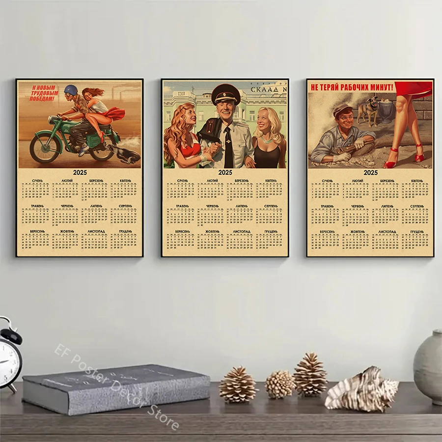 2025 Russian Calendar Celebrity Stalin Poster USSR CCCP Home Room Bar Decor Painting Vintage Kraft Paper Prints Art Wall Picture