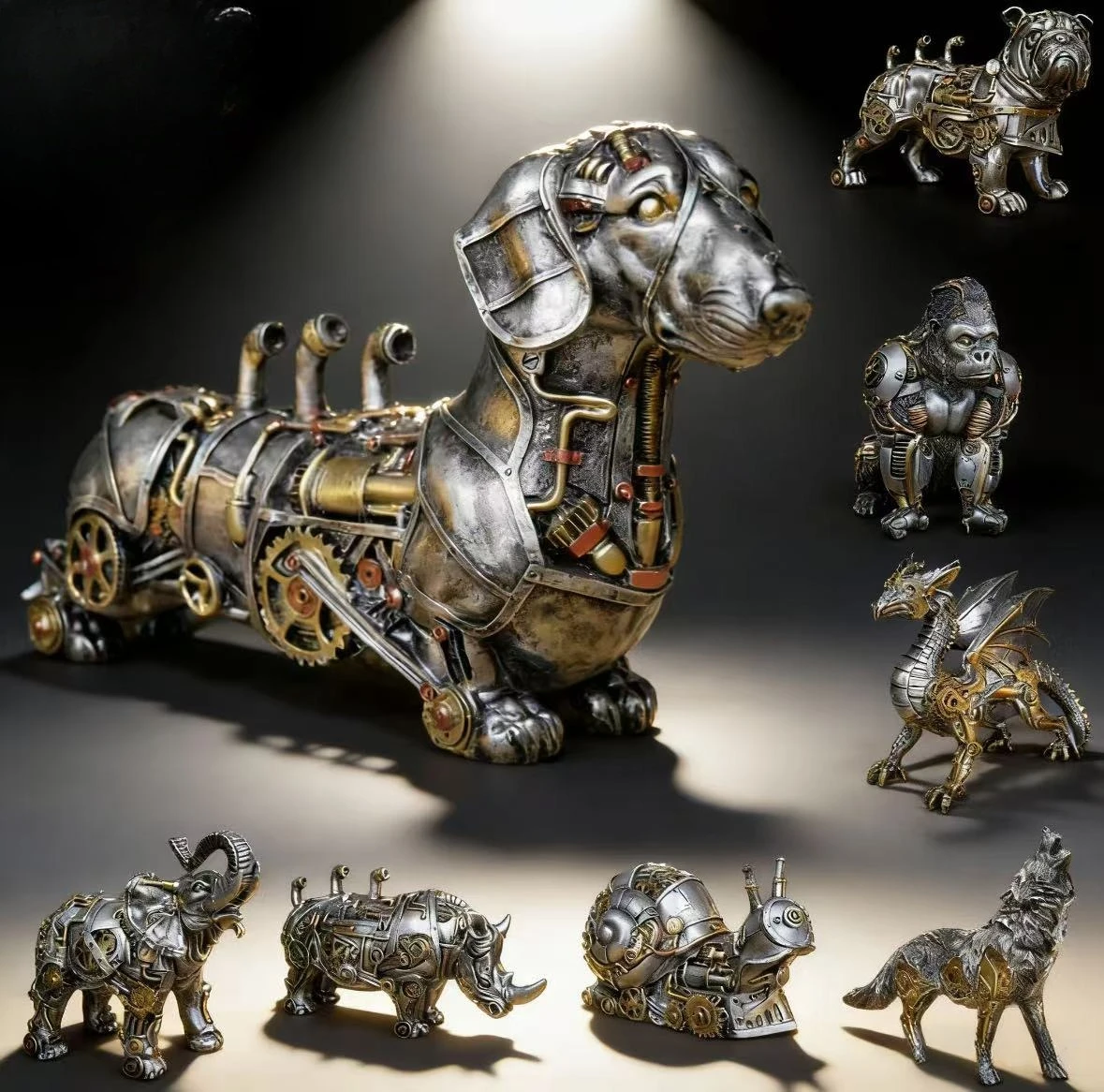 

Steampunk Style Mechanical Animal Sculpture - Resin Heavy Industry Ornament Decor for Home Office (Assorted Animal Designs)