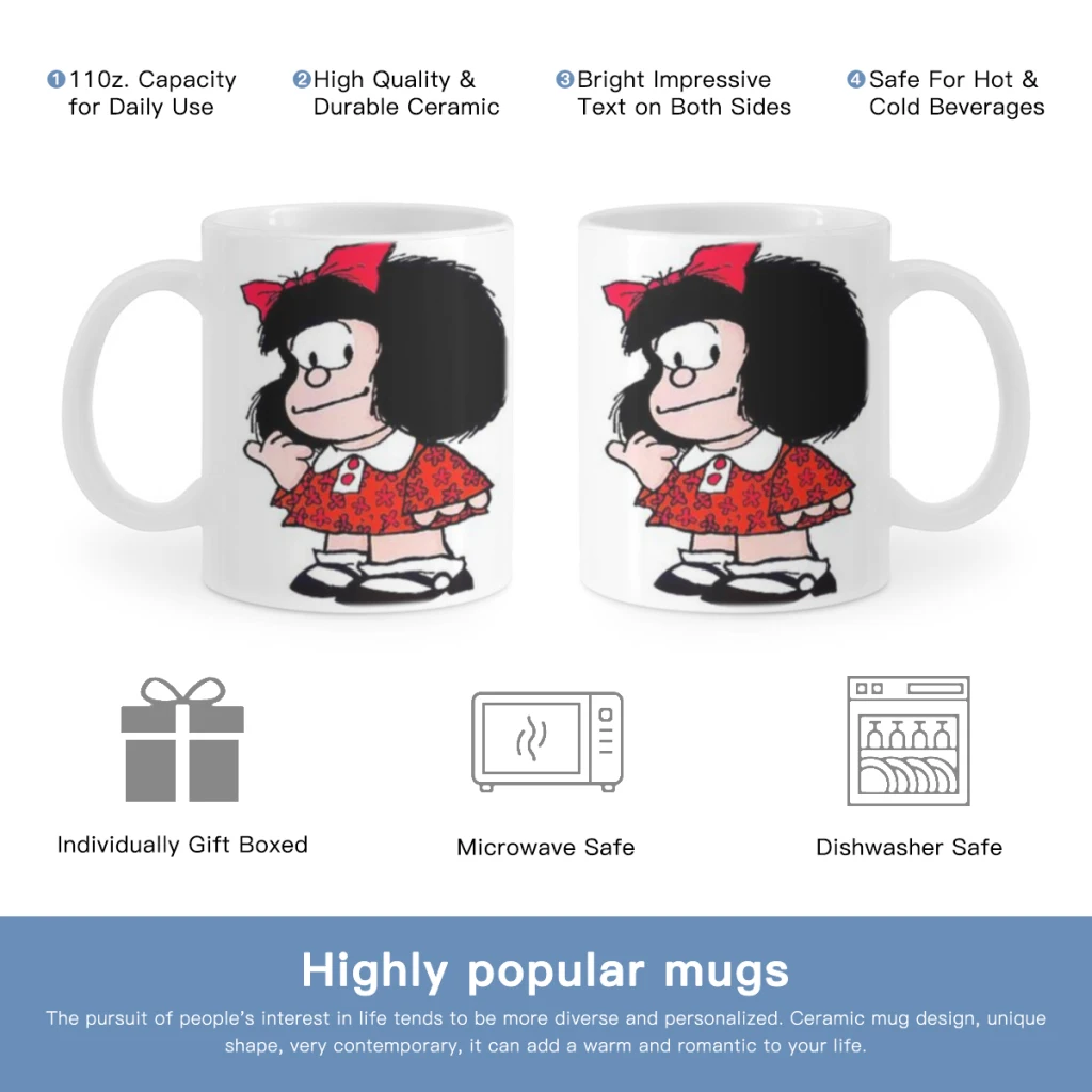 Mafalda Coffee Mug Tea Cup 11oz Coffee Cup Funny Birthday Gifts for Women and Men Ceramic Mug Personalized Cup