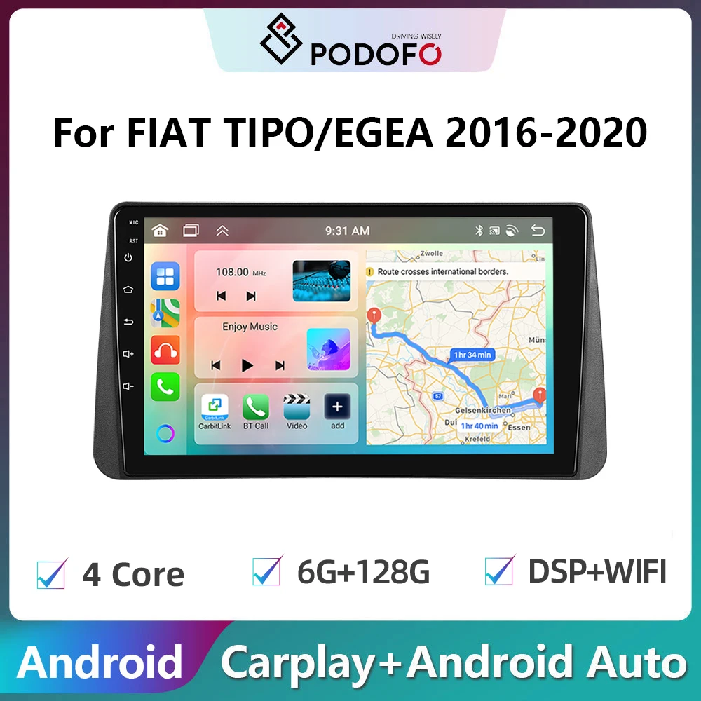 Podofo Android Car Radio ForFIAT TIPO/EGEA 2016-2020 Carplay Stereo Player Autoradio WIFI GPS Navigation FM/RDS Stereo Head Unit