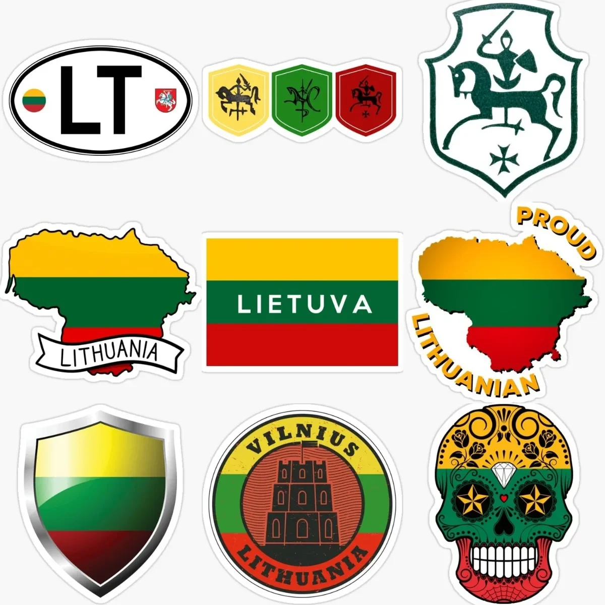 Lithuania Flag Map Knight PVC Sticker for Covered Scratch Decorate Window Car Laptop Room Wall Bicycle Fridge Table Van Helmet