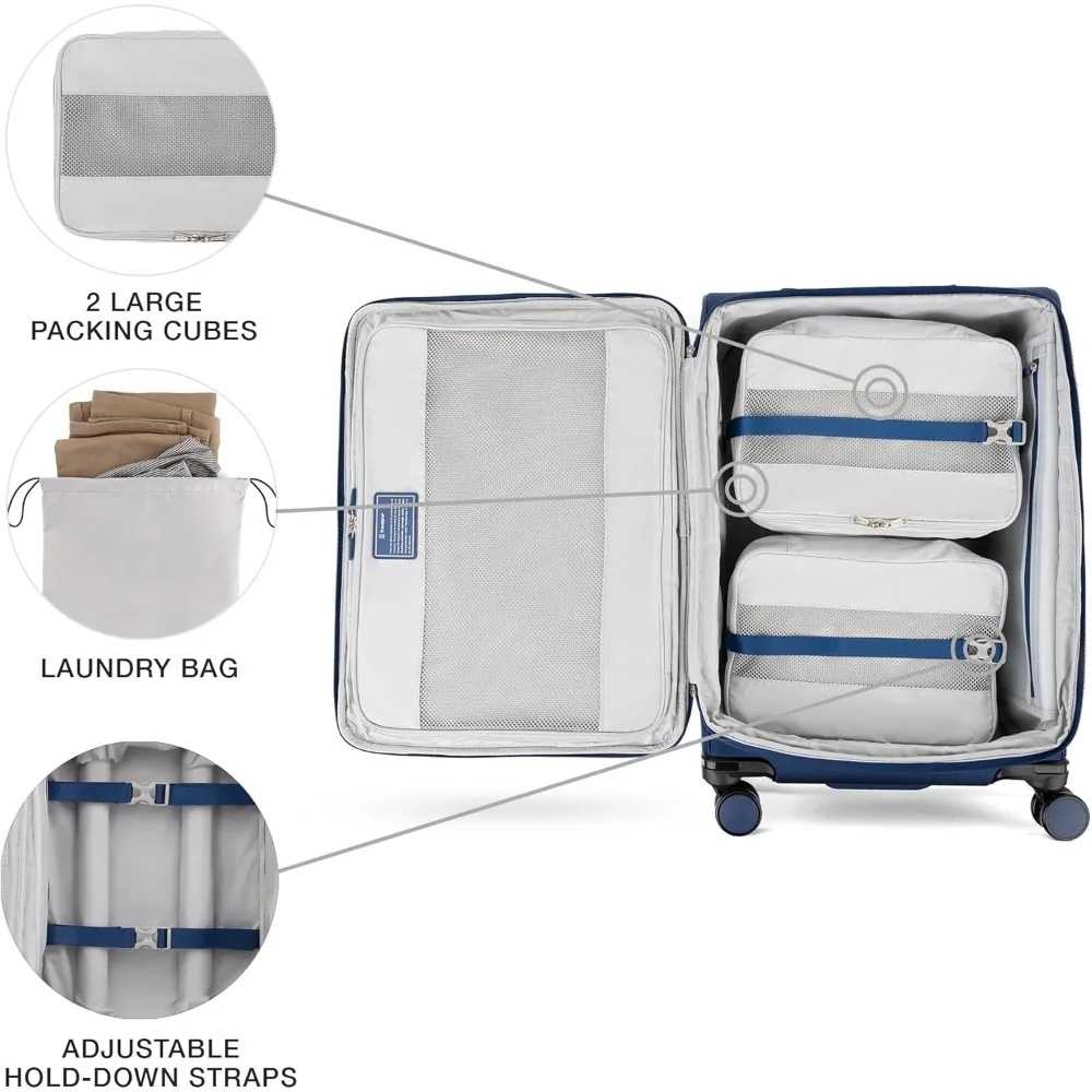 กระเป๋าเดินทางแบบนิ่ม ขยายได้ น้ำหนักเบา พร้อมกุญแจ TSA ล้อหมุน 8 ล้อ สำหรับผู้ชายและผู้หญิง ขนาดกลาง 25 นิ้ว สำหรับการเดินทาง