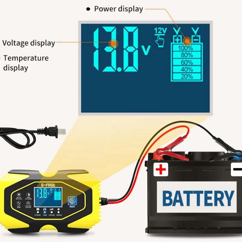 Lithium LiFePO4 Lead Acid Battery Charger 12V/6A 24V/3A Fully Automatic Fast Power Charge Smart Charger For 50AH 75AH 90AH 100AH