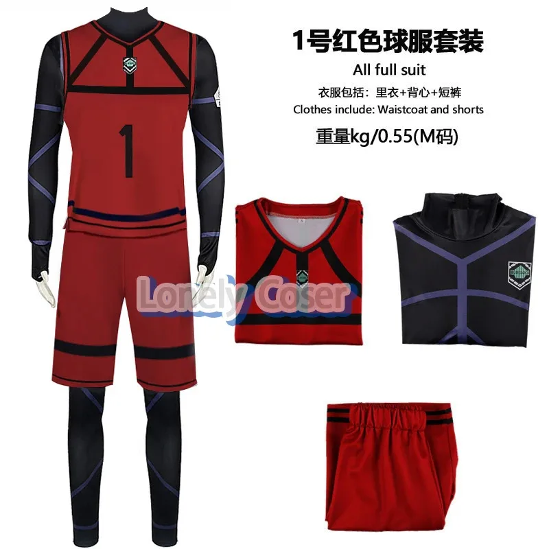 Peluca de disfraz de Cosplay uniforme rojo Anime Blue Lock Rin Itoshi #   1 camiseta de fútbol equipo ropa deportiva monos chaleco pantalones cortos