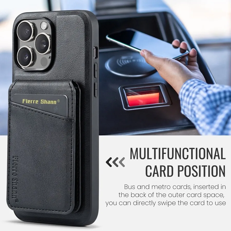 Magnetic Detachable Leather Wallet Phone Stand Case Wireless Charge Cover for iPhone 16 Pro 14 Plus 15 ProMax