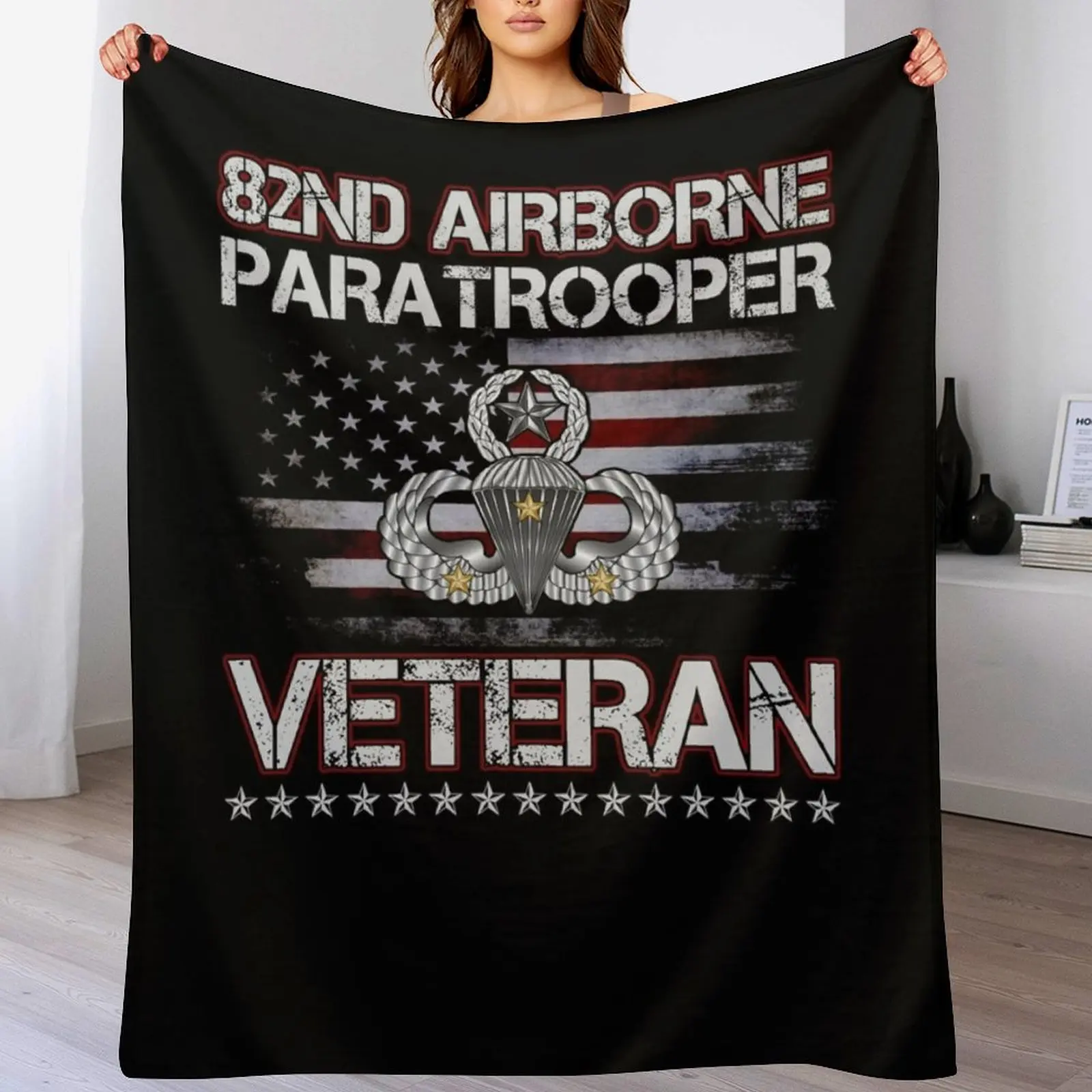 

82nd Airborne Paratrooper Veteran Vintage Throw Blanket Soft Plush Plaid funny gift Furry Luxury Brand Blankets
