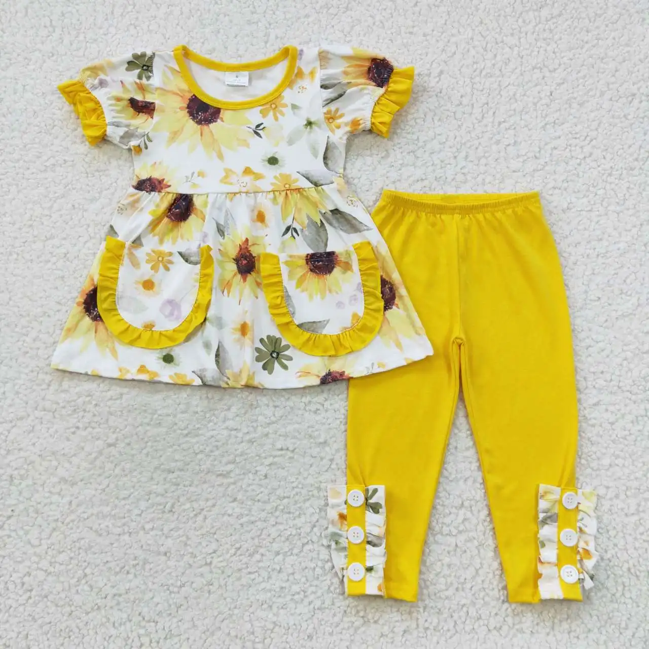 

GSPO0755 Children Girl Clothes Short Sleeve Top With Pants 2 Pieces Set Kids Boutique Outfits