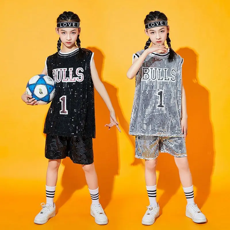 Child Stage Dance Wear Kid Hip-hop Hip Hop Jazz Dance Costume Sequin Latin Modern Dress Clothing Girl Cheerleading Uniform