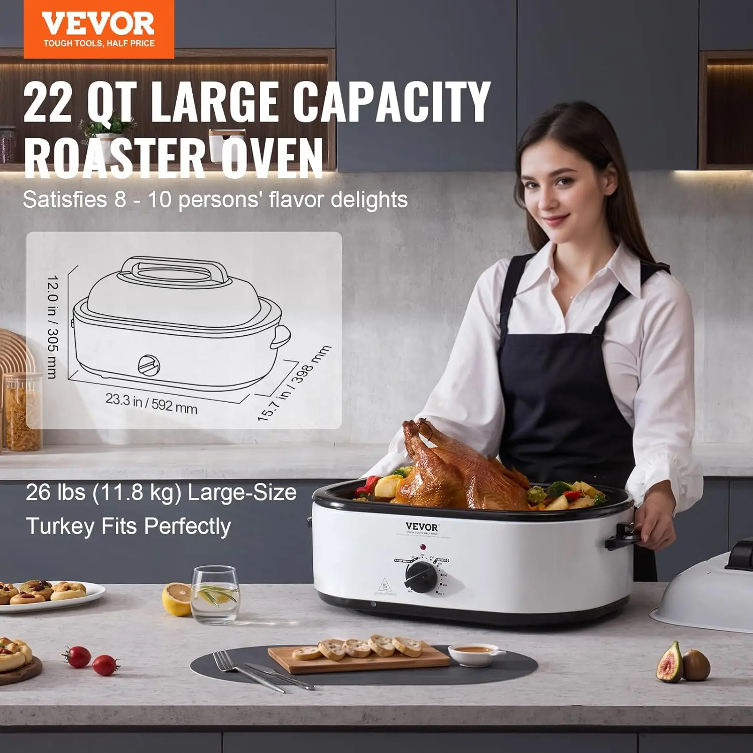 Electric Roaster Oven, 22 QT Turkey Roaster Oven with Self-Basting Lid, 1450W Roaster Oven with Defrost & Warm Function