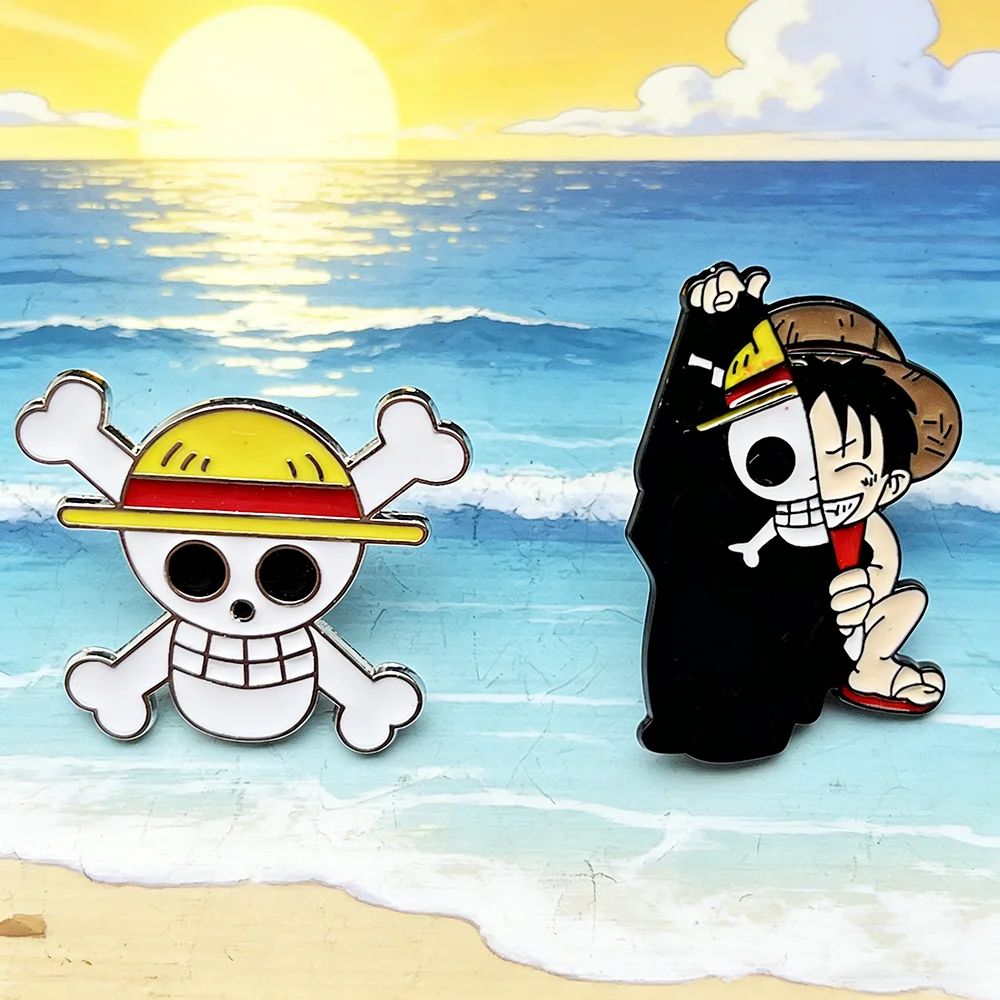 2pcs One Piece Luffy Anime Lapel Pins Set Enamel Brooches for Backpack Men Women Jewelry Accessory Cool Anime Badges
