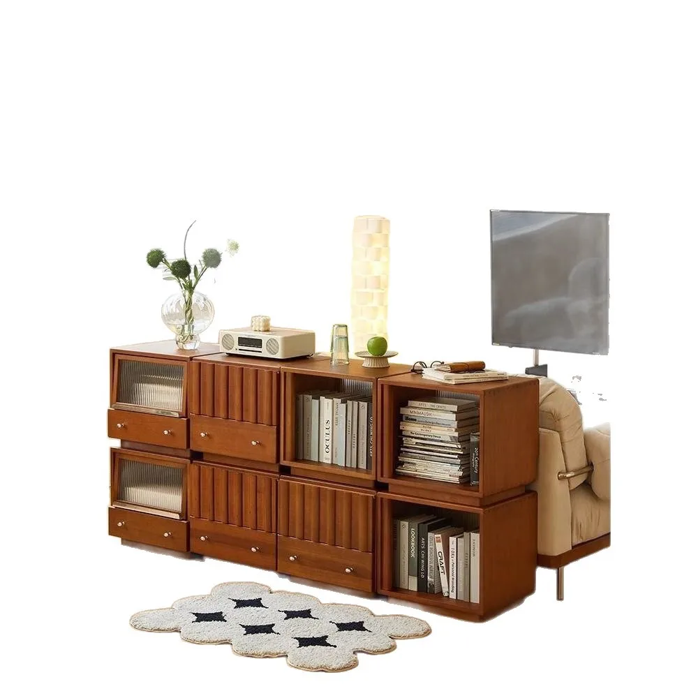 Solid wood bookcase, minimalist small apartment living room sofa side cabinet