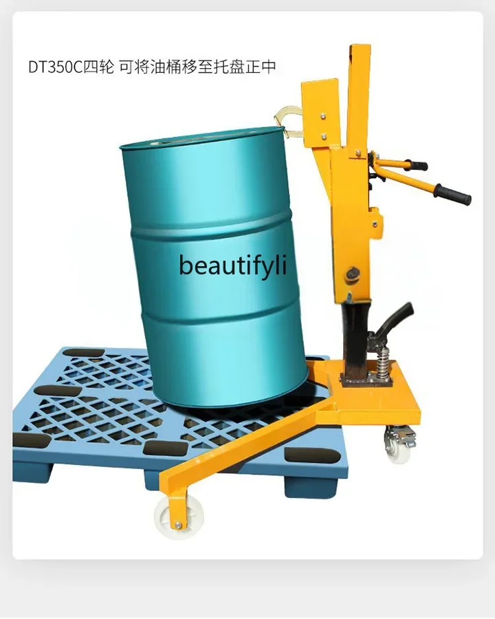 Un camion Tamburo idraulico manuale Tamburo di ferro Camion di caricamento e scarico idraulici Camion a spinta manuale