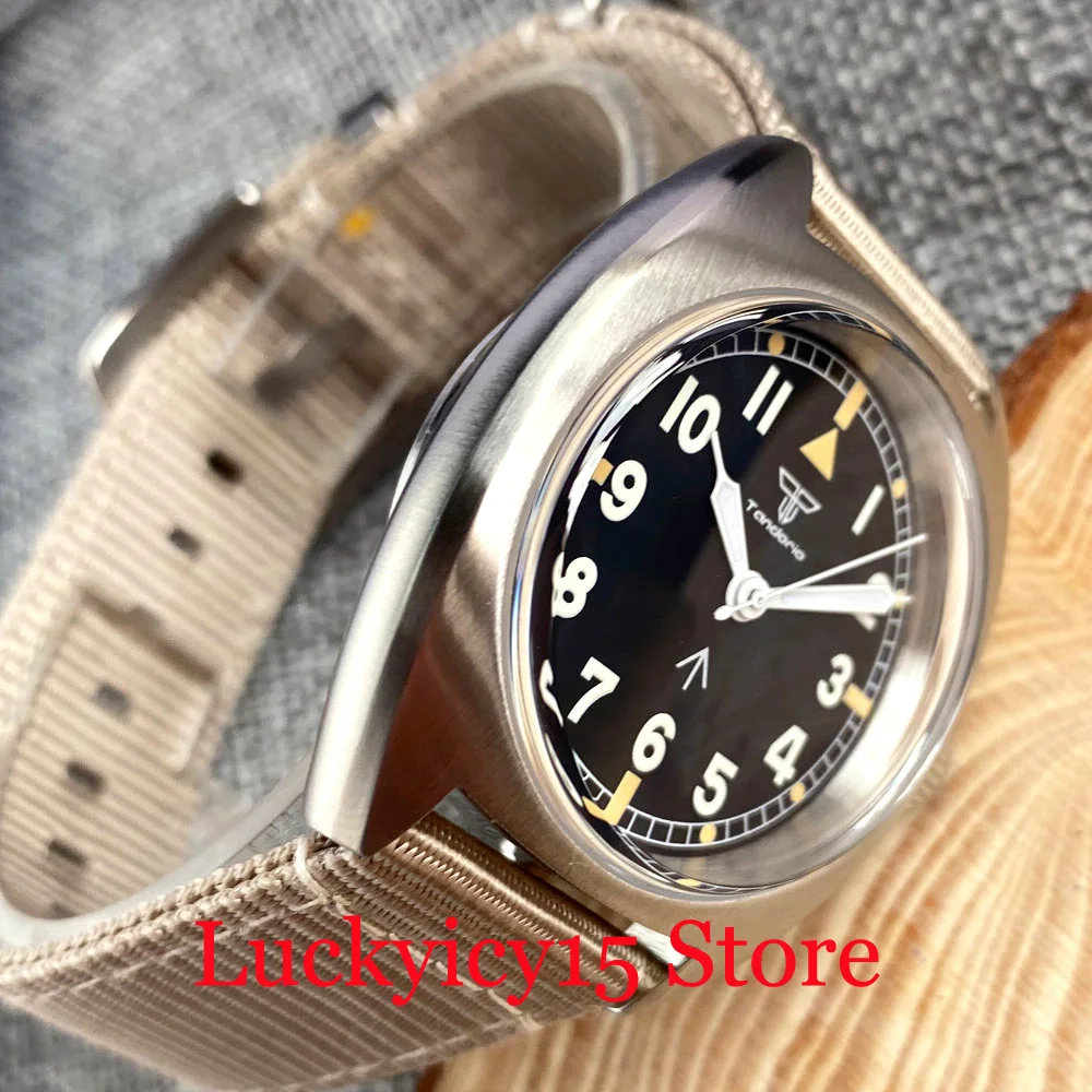 Tandorio 36MM Japan NH35 PT5000 Movement Automatic Men Watch 20ATM Black Dial Luminous Double Dome AR Sapphire Glass Nylon Strap