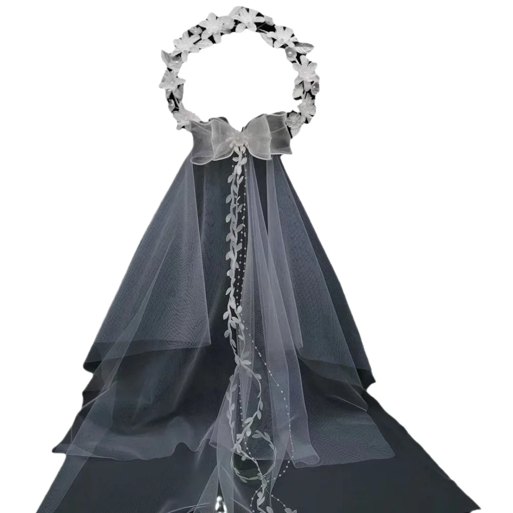 Voile de mariage deux couches voiles de mariée accessoires élégant décoratif rotin avec rangée coiffure florale voile épaule voiles de mariée