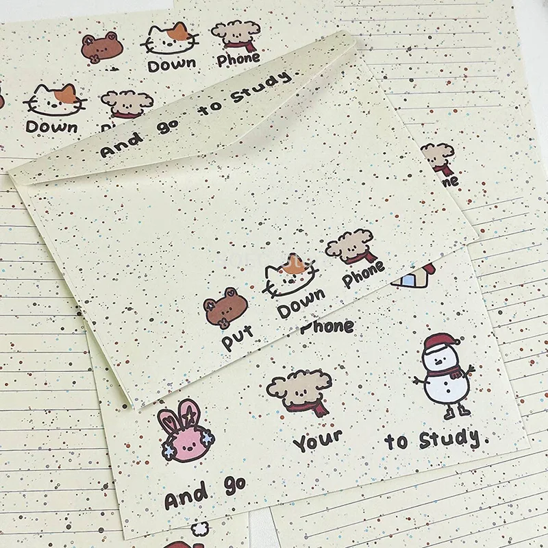 1Set Cartoon Small Animal Envelope Set Cute Letter Paper Blessing Birthday Card Gift With Envelope Hand Drawn Cards Gift