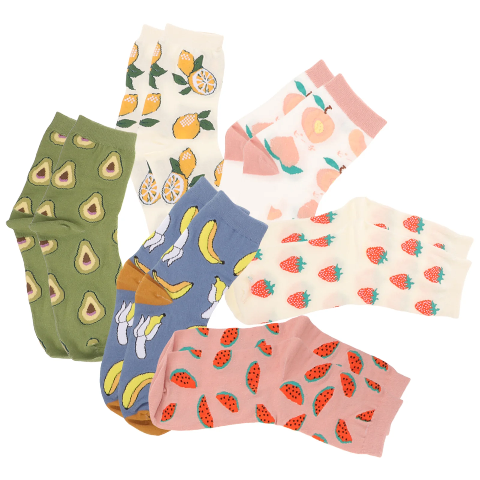 

6 Pairs Fruit Socks Cotton Mid-calf Length Lovely Combed Girl Women's Pattern Stockings