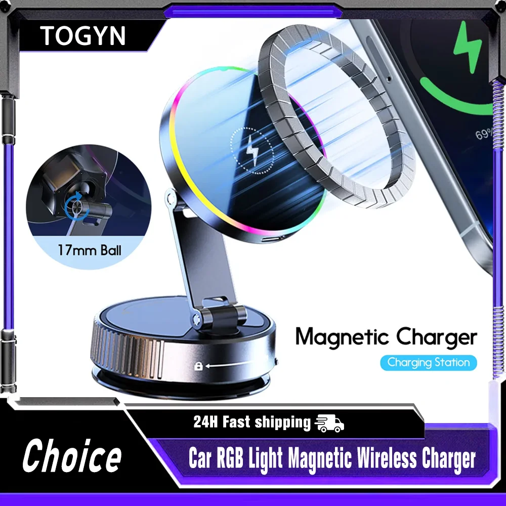 

Беспроводное магнитное зарядное устройство TOGYN для автомобиля с креплением-держателем для телефона Magsafe для iPhone 17, 16, 15, 14 – станция быстрой зарядки