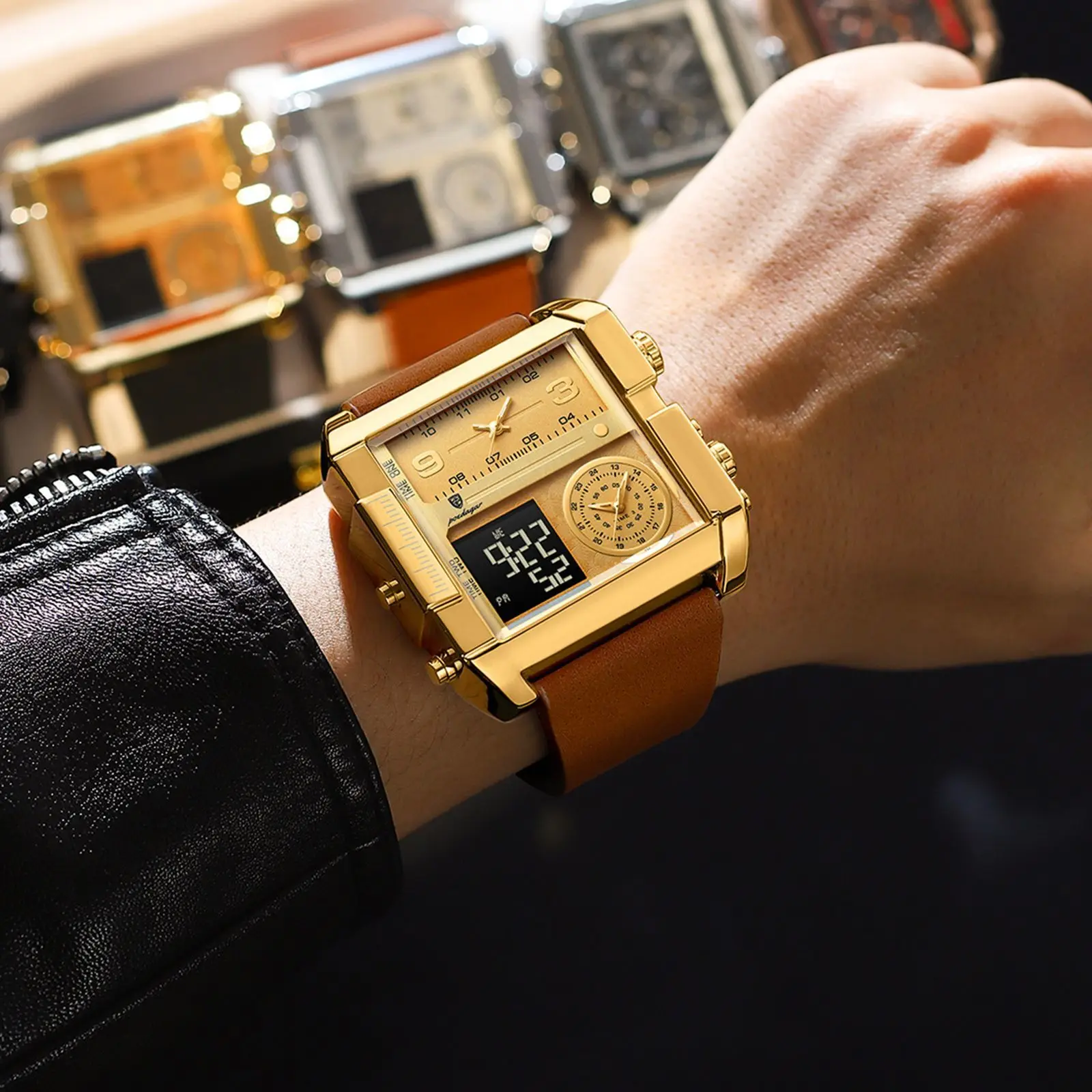 New Luxury Men's Watch, Rectangular, Waterproof, Luminous, Day-Date, Digital, Multifunctional, Quartz Wristwatch, the Best Gift for Him