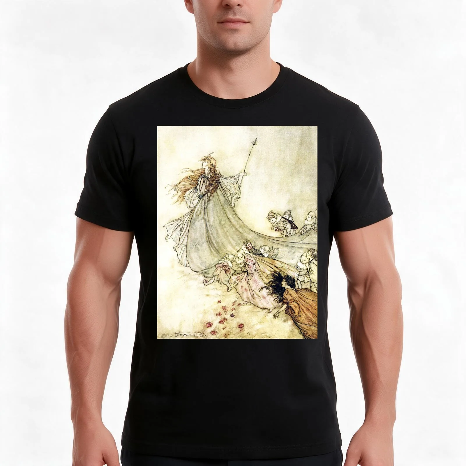 Fairies, Away! - Midsummer Night's Dream - Arthur Rackham T-Shirt, Summer Casual Cotton Tee, Oversized Streetwear Tops
