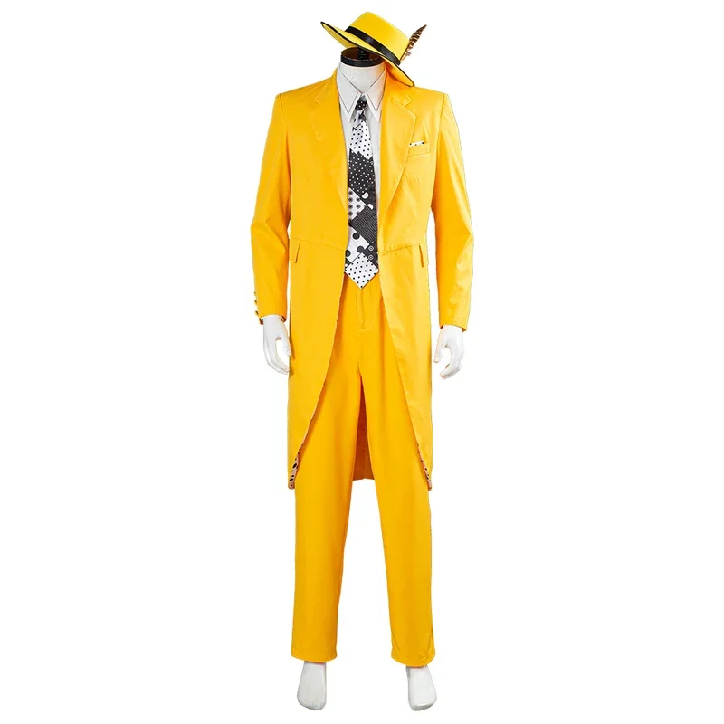 The Mask Jim Carrey Cosplay Costume Adult Men Yellow Suit Uniform Outfits Halloween Carnival Costumes Custom Made