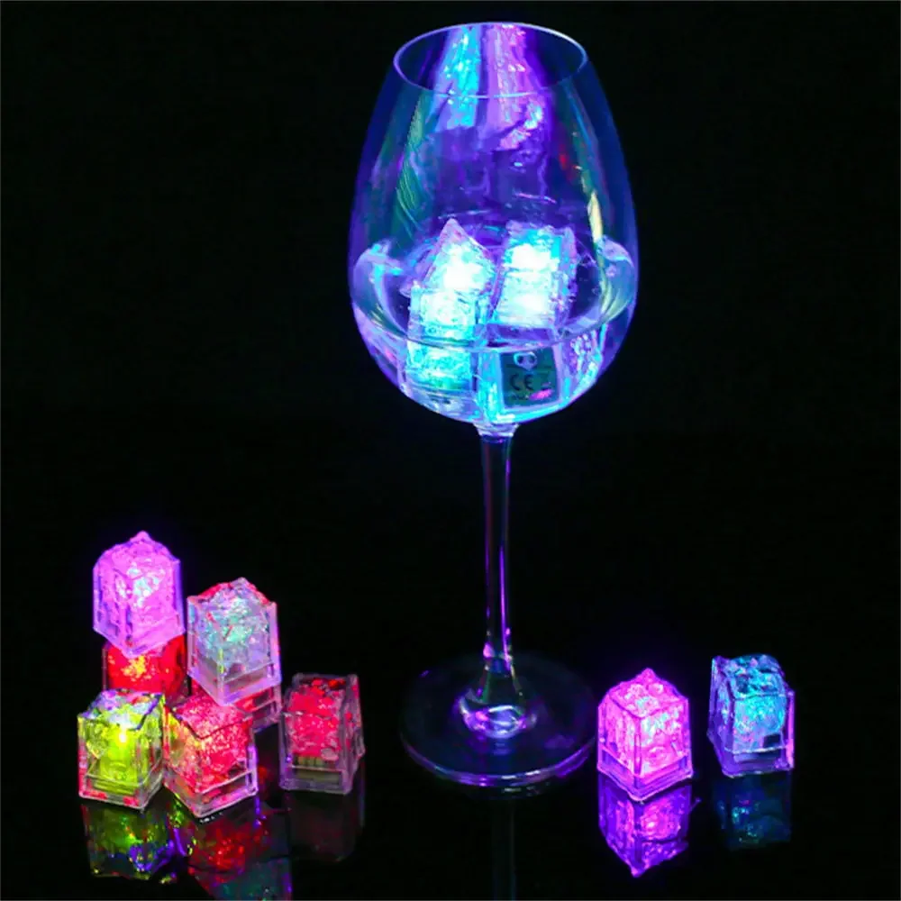 12pcs Waterproof Led Ice Cube Multi Color Flashing Glow in The Dark Light Up for Bar Club Drinking Party Wine Decoration